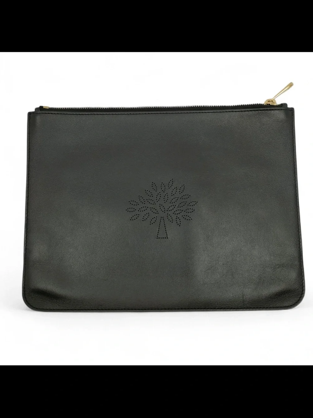 Mulberry Black Leather Toiletry Pouch with Perforated Tree Motif